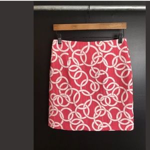 SEVIER Straight Pencil Mini Skirt Pink White Chain Circle Print